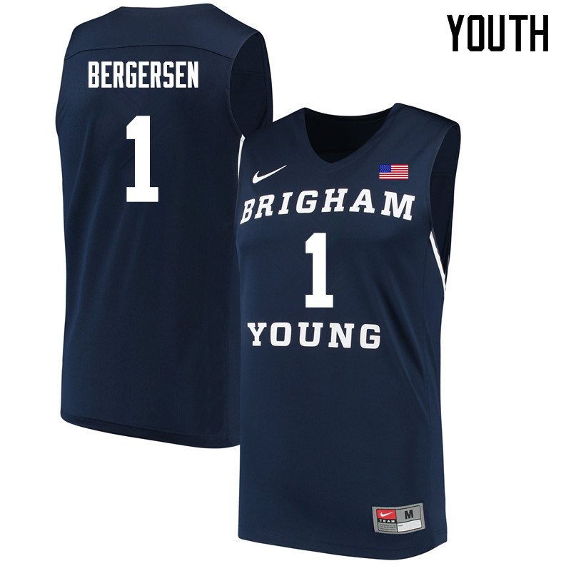 Youth #1 Rylan Bergersen BYU Cougars College Basketball Jerseys Sale-Navy